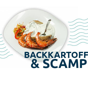Backkartoffel mit Scampis